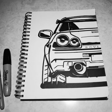 Ink drawing — Nissan Skyline