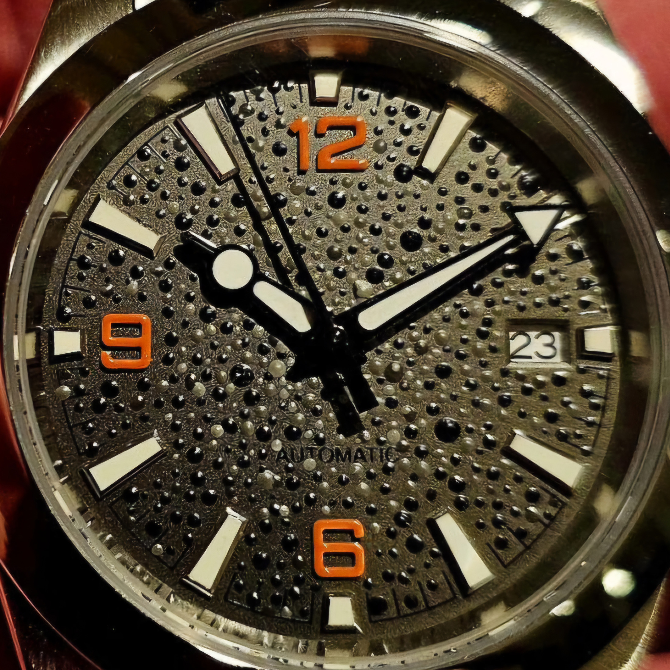 Custom watch — textured dial with orange accents