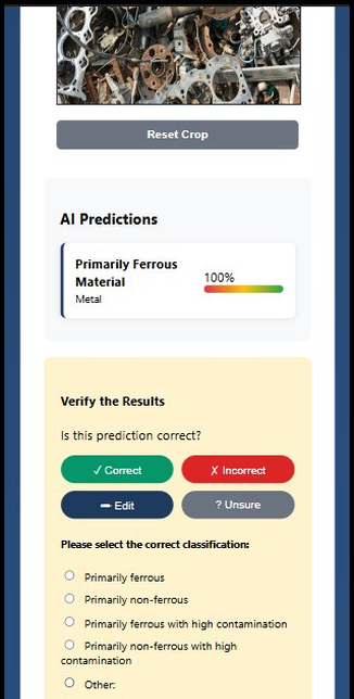 AI prediction with expert verification — correct or reclassify to retrain